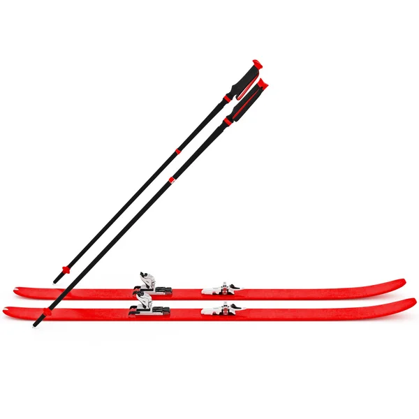 Sports skiing red, ski poles — Stock Photo, Image
