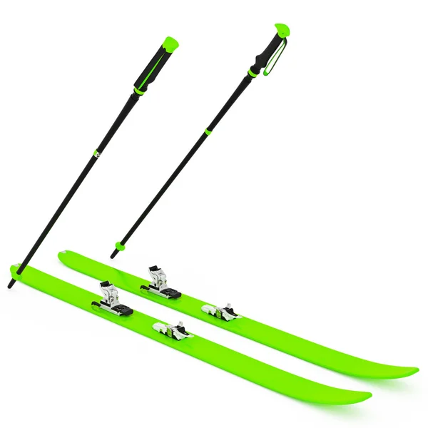 Skiing green, fixation and ski poles — Stock Photo, Image