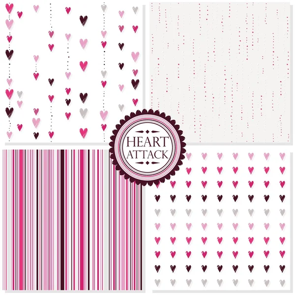 Pink heart attack romantic Valentines Day seamless pattern set — Stock Vector