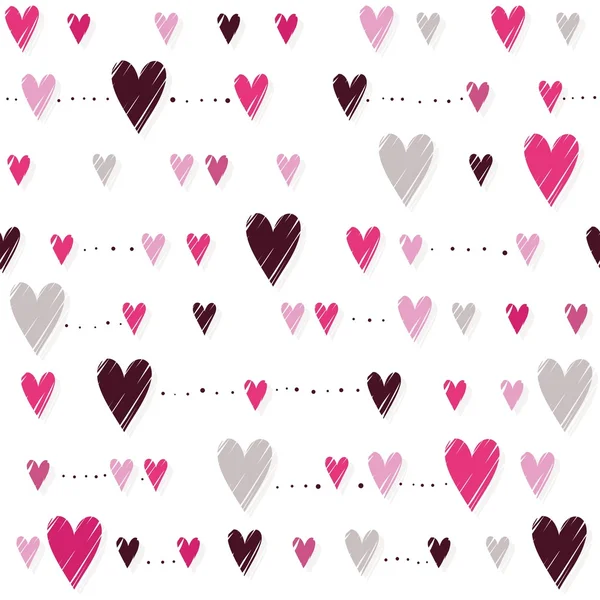 Pink hearts on white background messy horizontal rows romantic Valentines Day seamless pattern — Stock Vector