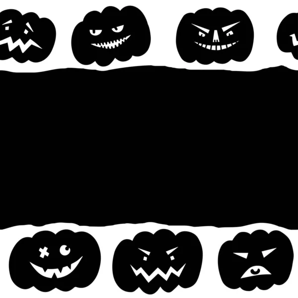 Gato Temporada Linterna Halloween Doble Frontera Horizontal Con Aterradoras Caras — Vector de stock