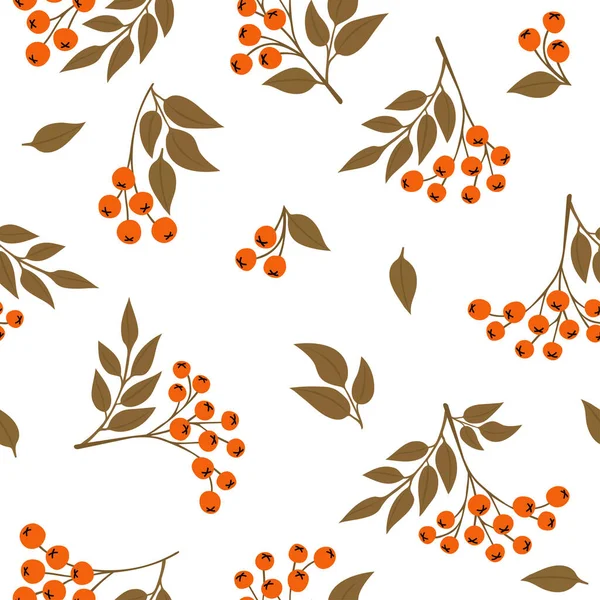 色彩斑斓的桑树果实和树叶无缝花纹 白色背景上复古型扁平秋季植物形态的可重复矢量背景 — 图库矢量图片