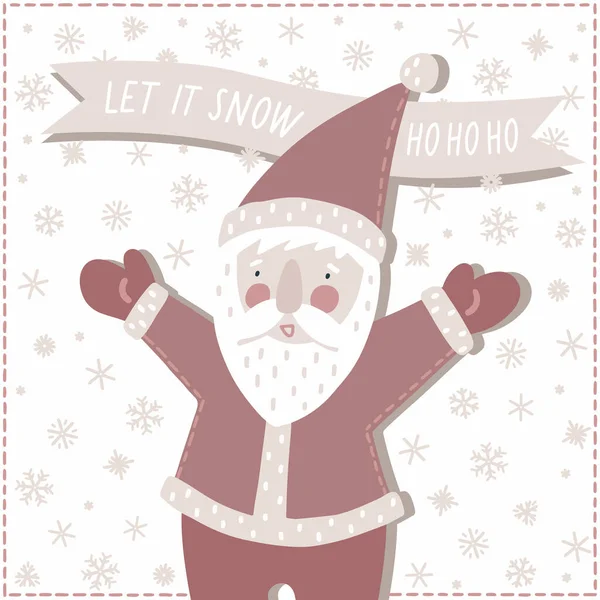 サンタクロース雪のカードのポスターの中心的な季節のクリスマスの冬の休日のベクトルカラフルな額のイラスト — ストックベクタ