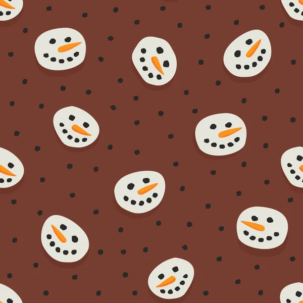 Desordenado Lindo Sonriente Muñecos Nieve Caras Gotas Chocolate Flotando Fondo — Vector de stock