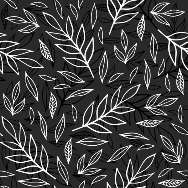 Monochrome Feuilles Linéaires Désordonnées Motif Sans Couture Fond Vectoriel Répétable — Image vectorielle