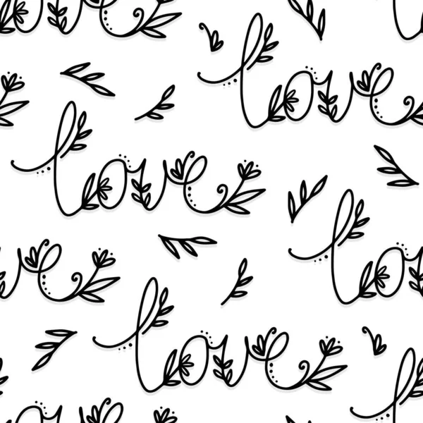 Signe Amour Floral Monochrome Botanique Romantique Vecteur Graphique Motif Sans — Image vectorielle