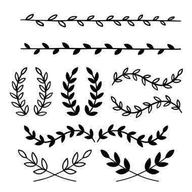 El yapımı botanik ayırıcılar. Bullet günlük web görsel not çizim elementleri. İzole edilmiş grafik vektör kümesi.