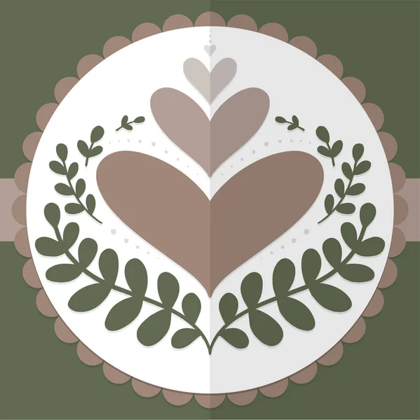 Bouquet Coeur Coloré Avec Des Branches Vertes Sur Fond Rond — Image vectorielle