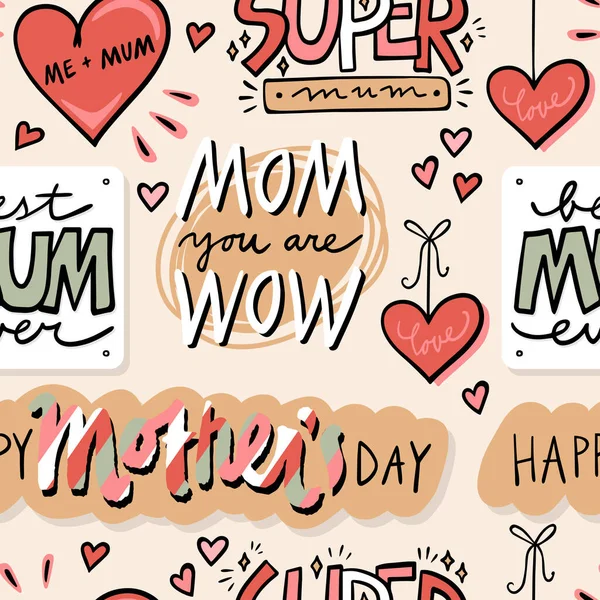 Fête Des Mères Dessiné Main Amour Maman Cite Souhaite Avec — Image vectorielle