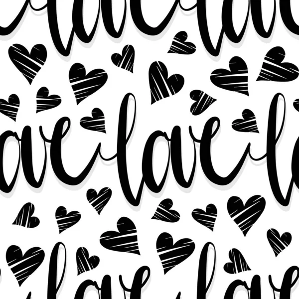 Palabra Amor Negro Mano Dibujado Texto Caligráfico Filas Horizontales Con — Vector de stock