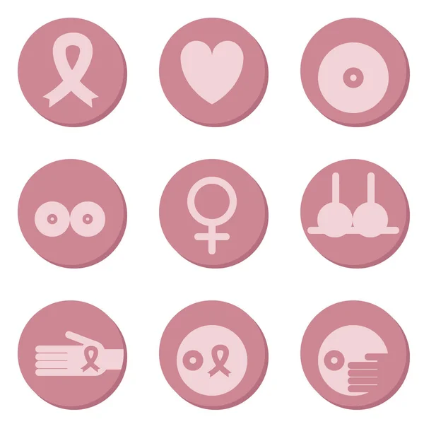 Brest Cancer Awareness Graphic Monochrome Pink Vector Icon Set Isolated — 图库矢量图片