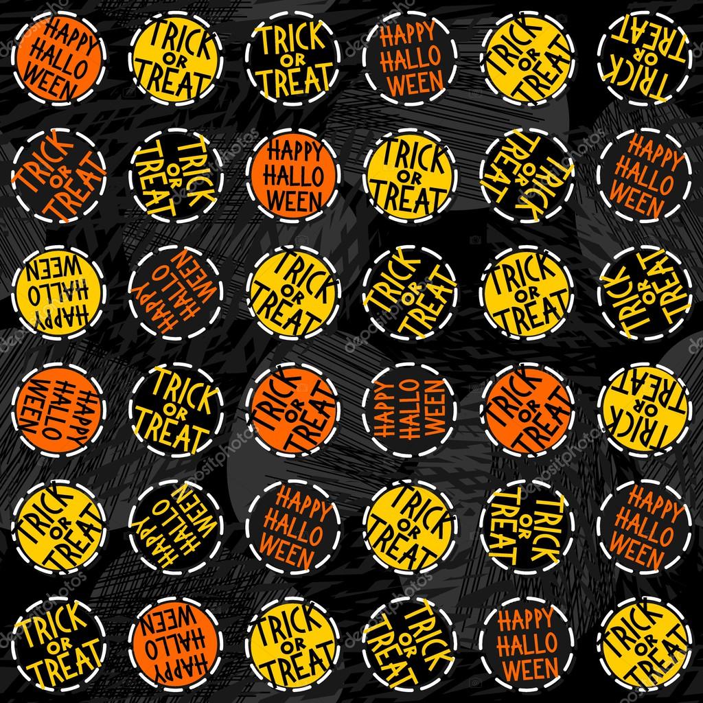 happy halloween trick or treat white black yellow orange round badges autumn holiday seamless pattern on - Black And Orange Halloween happy halloween trick or treat white black yellow orange round badges autumn holiday seamless pattern on - Black And Orange Halloween