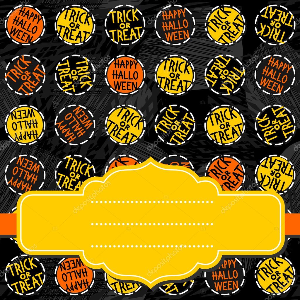 happy halloween trick or treat white black yellow orange round badges autumn holiday seamless pattern on - Black And Orange Halloween happy halloween trick or treat white black yellow orange round badges autumn holiday seamless pattern on - Black And Orange Halloween