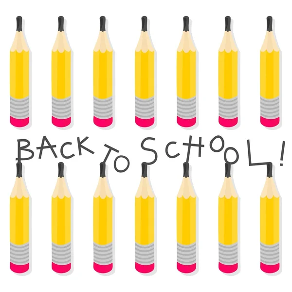 Back to school yellow pencils in rows seamless pattern with isolated elements on white background — Stock Vector