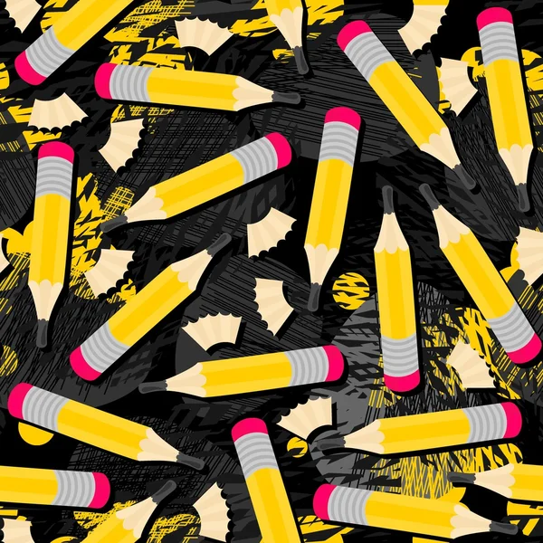 Żółtych ołówków i wióry drewniane bałagan wzór na białym tle elementy na ciemnym tle bałagan — Wektor stockowy