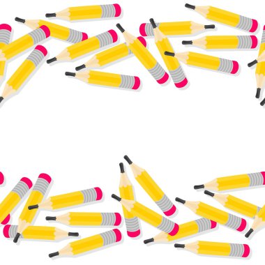 sarı beyaz zemin üzerine öğeleriyle izole dağınık Dikişsiz çift yatay kenarlık kalemleri