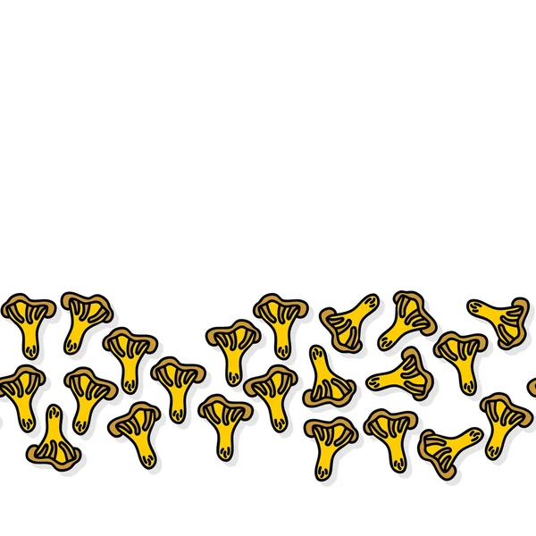 Kantarell svamp vit brun gula höst säsongsbetonade sömlös vågräta kantlinjen på vit bakgrund — Stock vektor