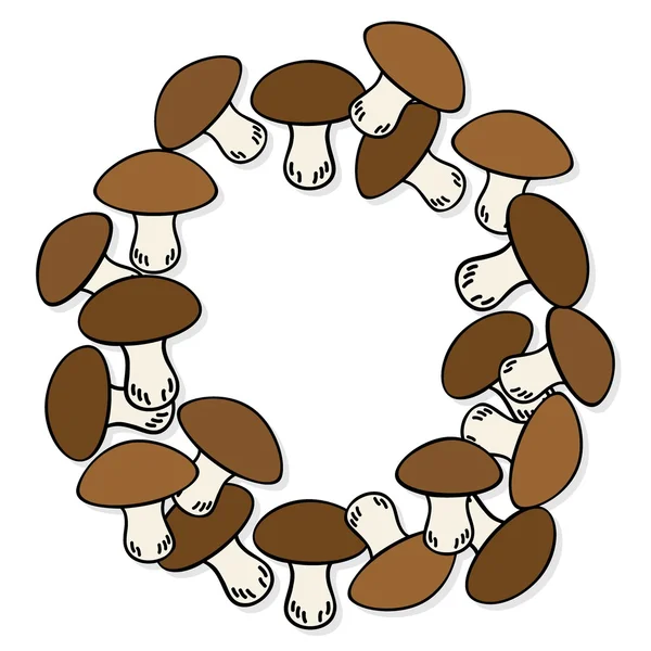 Boletus mushrooms white beige brown autumn seasonal decorative wreath on white background — Stock Vector