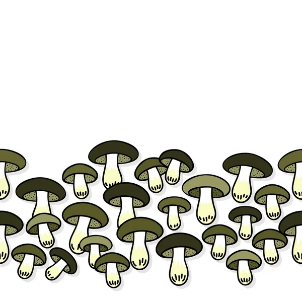 Green gray edible mushrooms autumn seasonal seamless horizontal border on white background — Stock Vector
