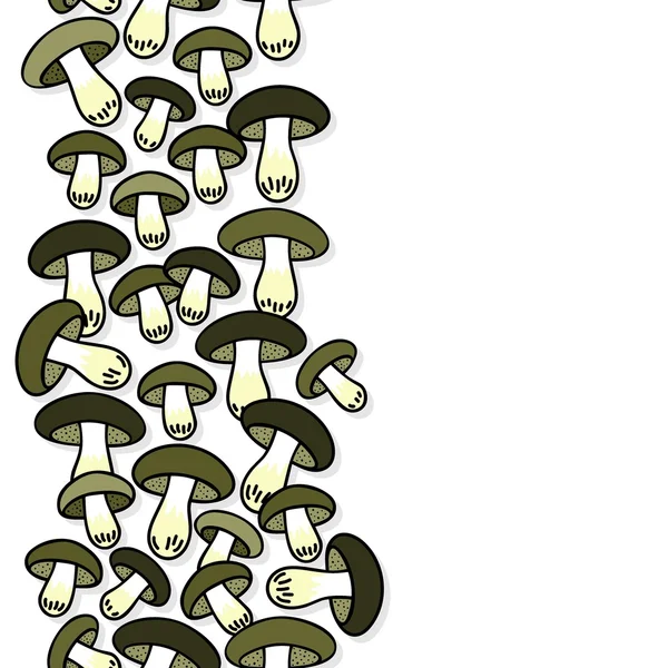Green gray edible mushrooms autumn seasonal seamless vertical border on white background — Stock Vector
