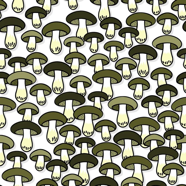 Зеленый серый съедобные грибы осень бесшовные картины на белом фоне — стоковый вектор