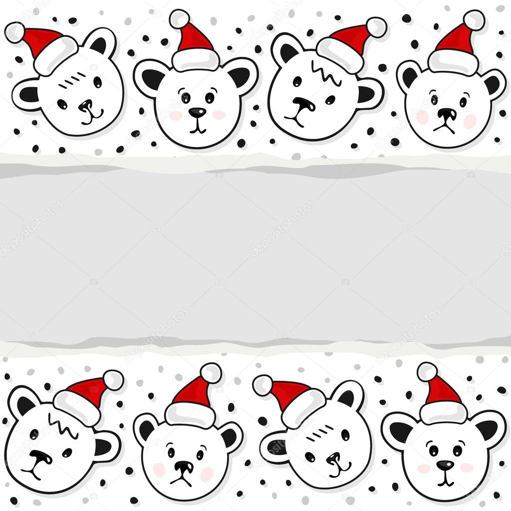 Polar bears in Santa Claus hats Christmas winter holidays horizontal