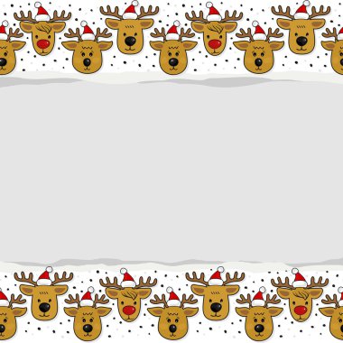 Metin yatay kenarlığınız için reindeers Noel Baba şapkaları düzenli Noel kış tatil Dikişsiz desen boş yırtık kağıt ile beyaz zemin üzerine yerleştirin