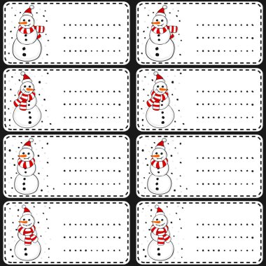 Kardan adam Santa Claus şapka ve kaşkol Noel kış tatil beyaz hediye izole beyaz arka plan üzerinde etiket kümesi etiket