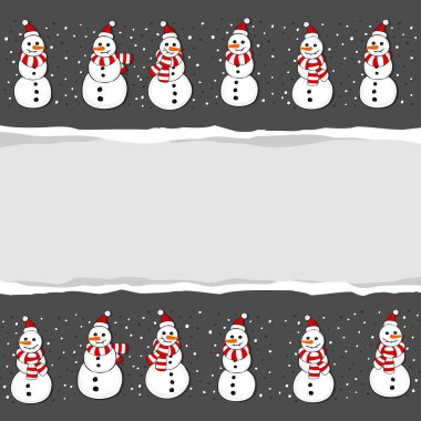 Santa Claus şapka Noel kış tatil yatay kart koyu arka plan üzerinde yırtık kağıt ile kardan adam