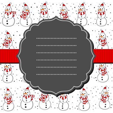Kardan adam Noel Baba şapkaları düzenli yatay satır Noel kış tatil Dikişsiz desen boş retro çerçeve ve şerit tebrik kartı ile beyaz arka plan üzerinde