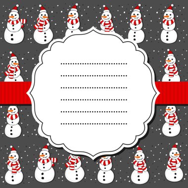 Kardan adam Noel Baba şapkaları düzenli yatay satır Noel kış tatil Dikişsiz desen boş retro çerçeve ve şerit tebrik kartı ile koyu arka plan üzerinde