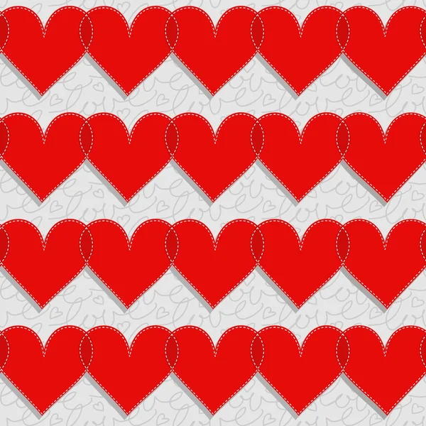 Red hearts lovely Valentine's day seamless pattern on light gray patterned background — Stock Vector