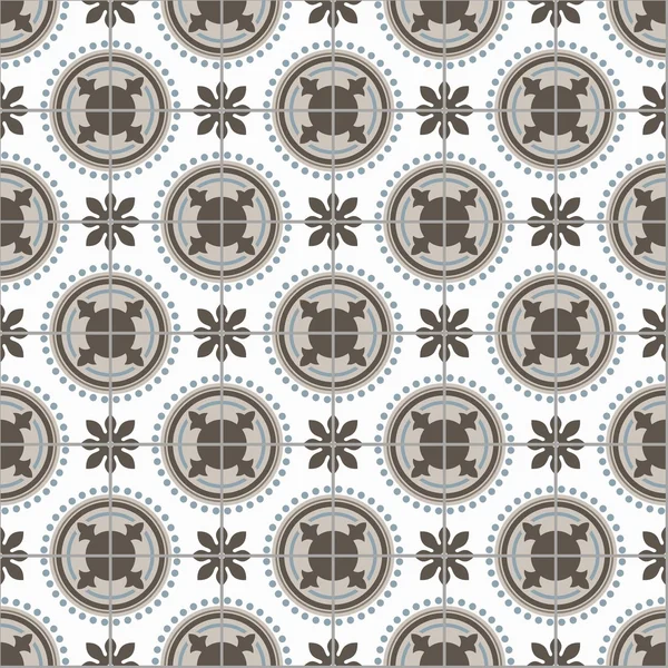 Beige blå grå geometriska seamless mönster trappa kakel stil på vit — Stock vektor