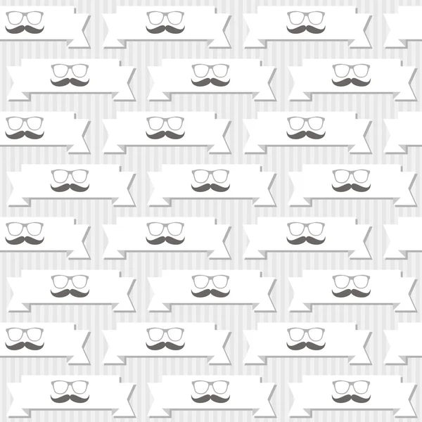 Hipster glasses mustache banner horizontal rows seamless pattern on light striped background — Stockvector