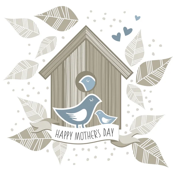 Little blue birds Mothers Day wishes card illustration isolated on white background — Stock Vector