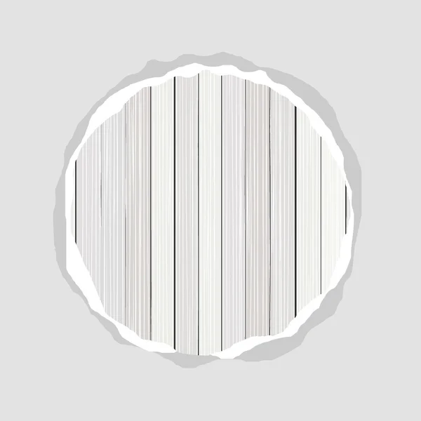 White wooden floor vertical fence round torn paper on blank light background — Stock Vector