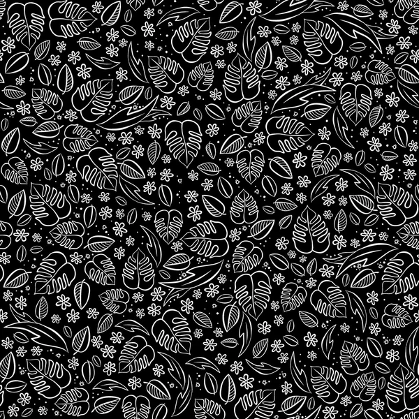 Secret garden monochrome spring summer floral seasonal messy seamless pattern on dark — Stock Vector