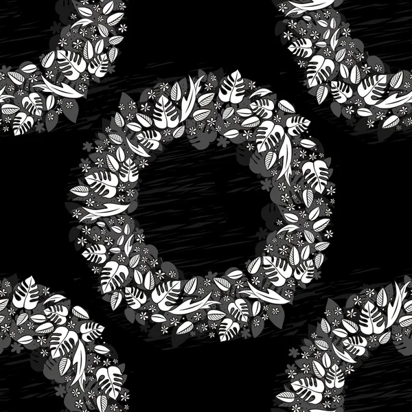 暗い秘密庭花輪モノクロ春夏花季節厄介なシームレス パターン — ストックベクタ