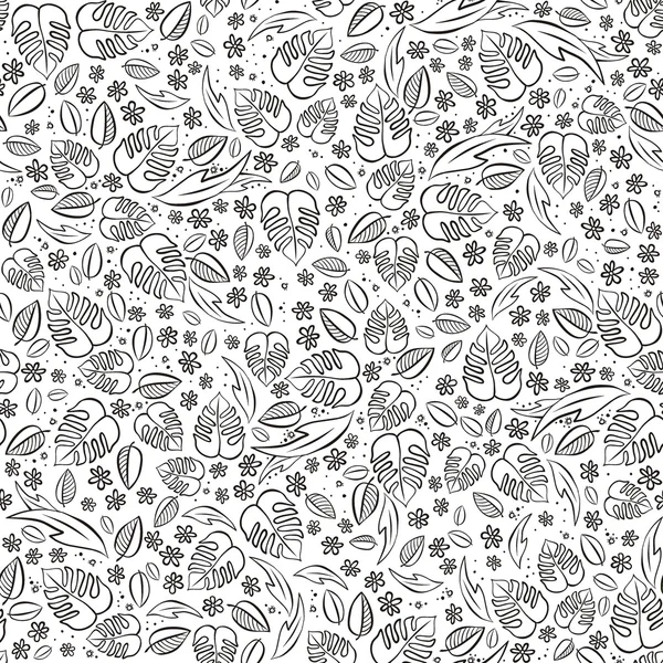 Jardín secreto monocromo primavera verano floral temporada desordenado patrón sin costuras en blanco — Vector de stock