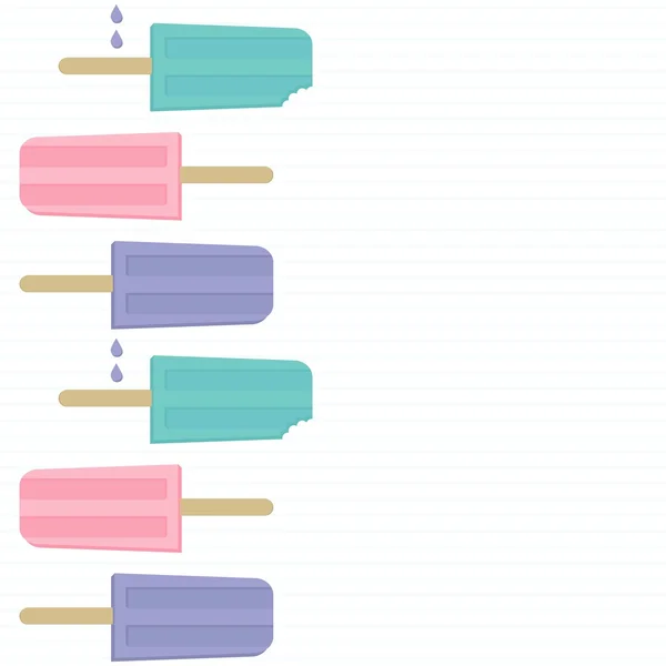 Popsicles colorés été cool dessert vecteur bordure verticale transparente sur des rayures claires — Image vectorielle