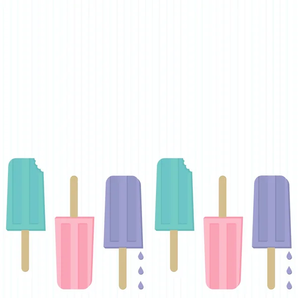 Popsicles colorés été cool dessert vecteur bordure horizontale transparente sur des rayures claires — Image vectorielle