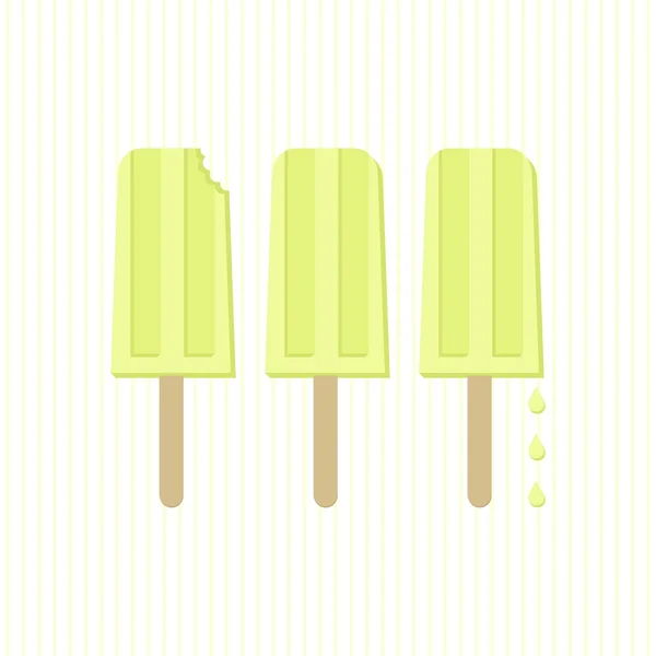 Lime popsicles été cool carte vectorielle dessert affiche pièce maîtresse sur des rayures claires — Image vectorielle