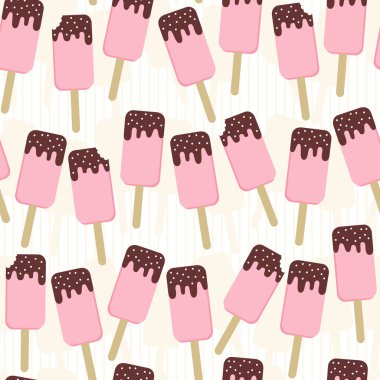 dağınık yatay satırlar yaz içinde çikolata sosu ile pembe çubuklu dondurmayı tatlı vektör Dikişsiz desen beyaz çizgili arka planda serin