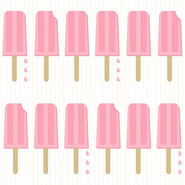 Pink popsicles in rows summertime cool dessert vector seamless pattern on light stripes — Stock Vector