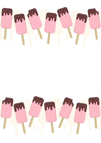 Paletas rosadas con hielo de chocolate desorden verano fresco postre vector sin costuras doble borde horizontal en blanco — Vector de stock