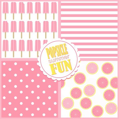 pink grapefruit popsicle summer fun summertime cool fruit dessert vector seamless pattern set