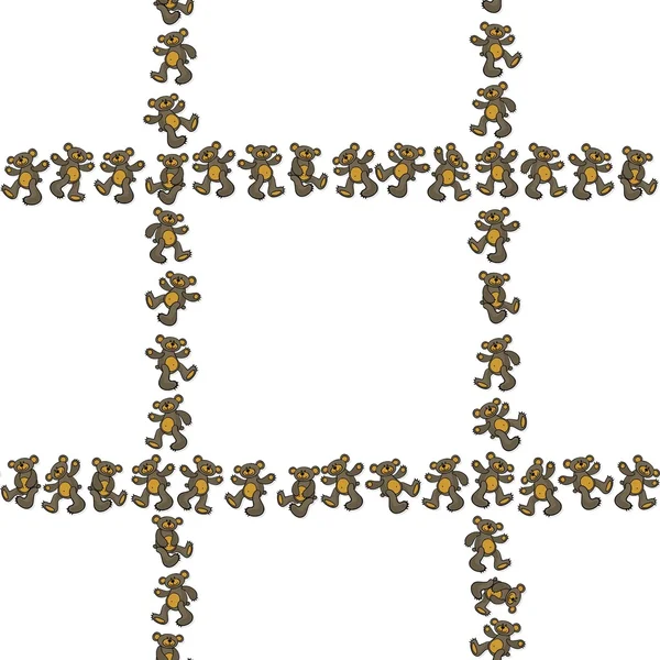 Juguete marrón animal osito de peluche desordenado decorativo horizontal filas verticales aisladas sobre fondo blanco patrón sin costuras — Vector de stock