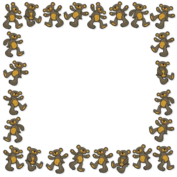 Hnědé hračka medvídek zvířat chaotický dekorativní čtvercový rámec středobodem izolované na bílém — Stockový vektor
