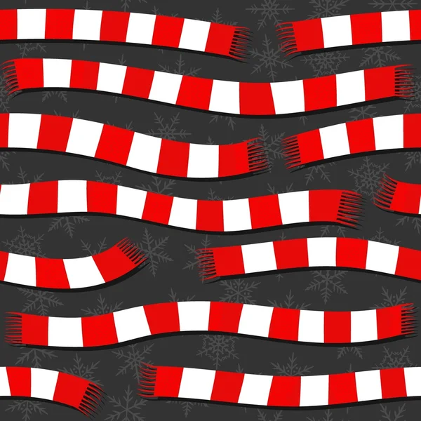 Bufandas de lana blanca roja Navidad invierno vacaciones patrón sin costuras en la oscuridad — Vector de stock