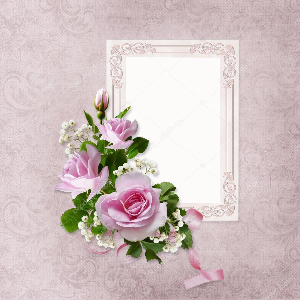 Roses and frame on the vintage background
